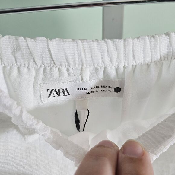 Zara Women Semi Sheer Midi Skirt Oyster White Size XS Elastic Waist - Picture 6 of 10